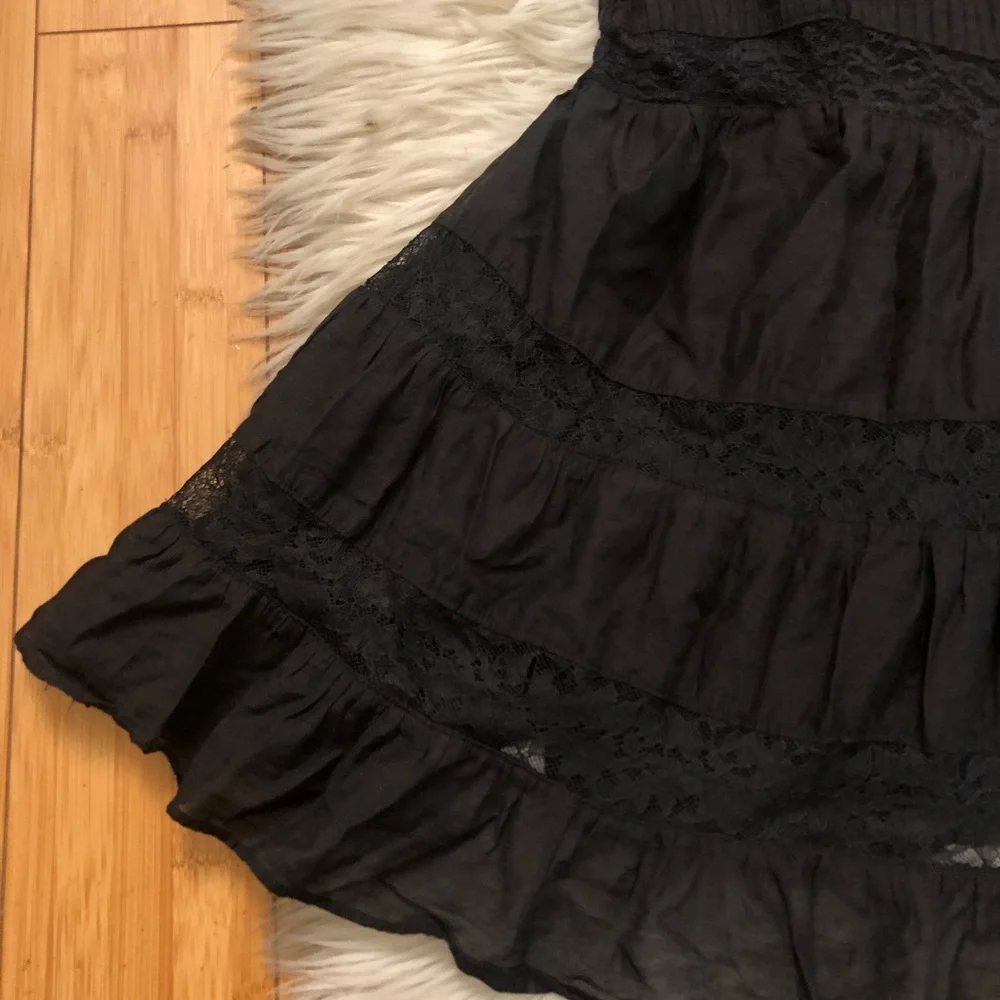 Free People Somebody To Love Lace Tiered Crinkled Black Cami Top Dress size S